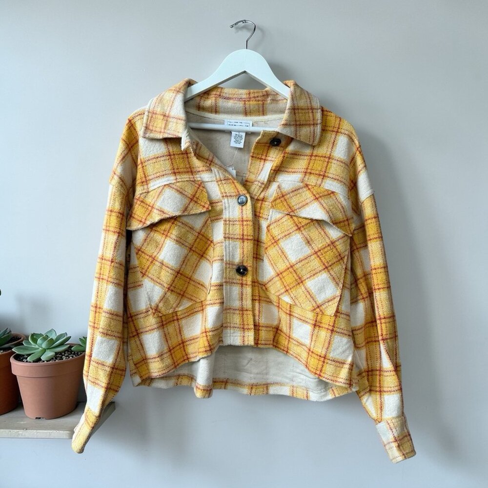 For The Republic Plaid Patchwork-Elbow Cropped Cotton blend women’s Jacket Sz S - Picture 2 of 11
